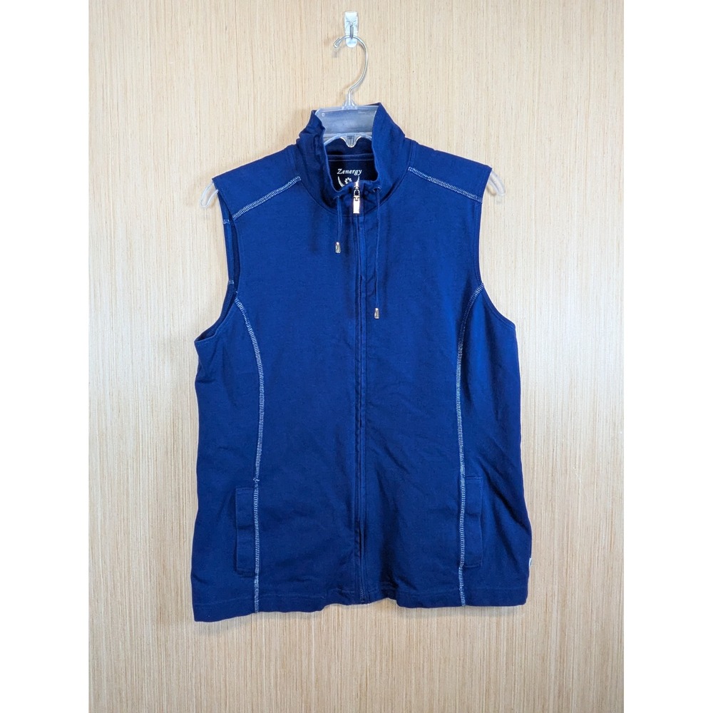 Zenergy by Chicos Womens Size 1 Blue Sleeveless Full Zip Funnel Neck Vest